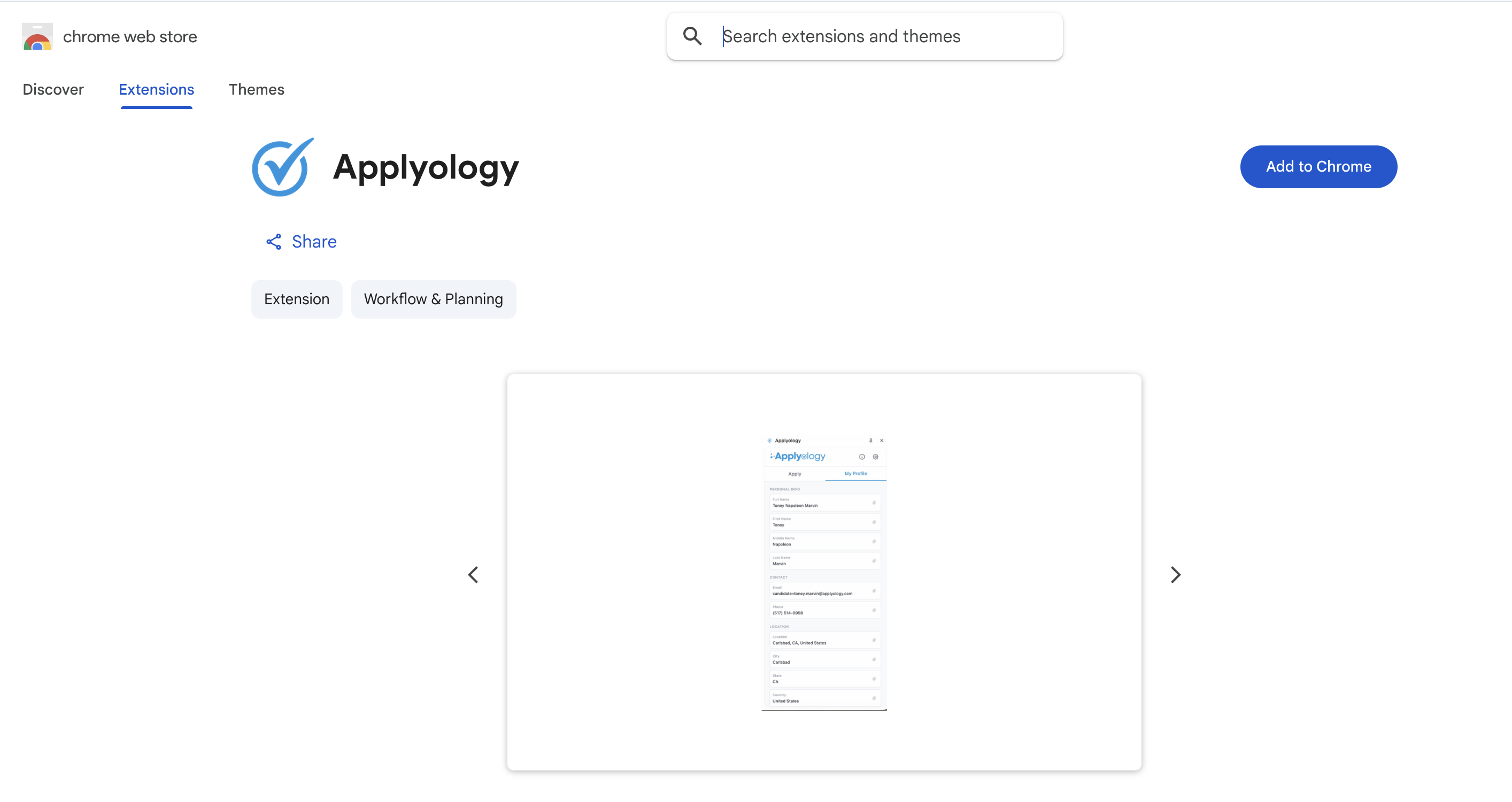 Applyology in the Chrome Web Store with the Add to Chrome button