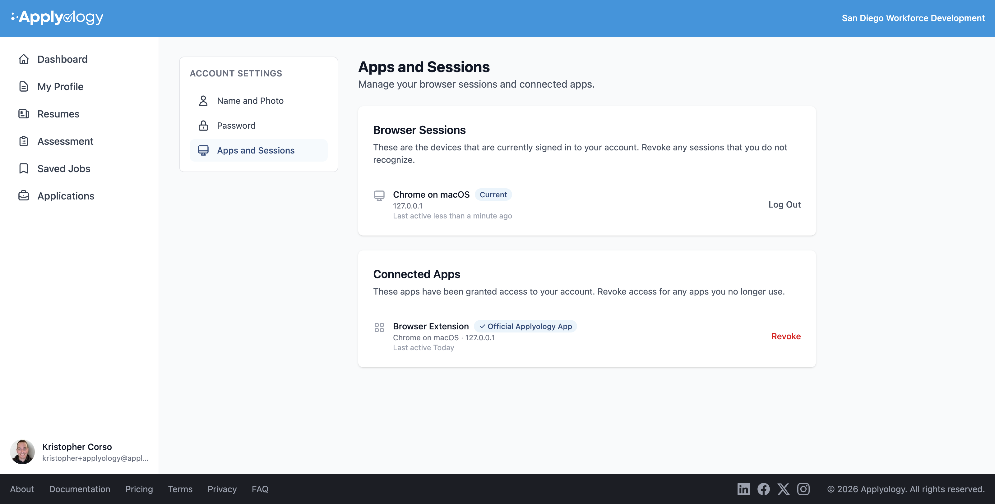Apps and sessions in the extension