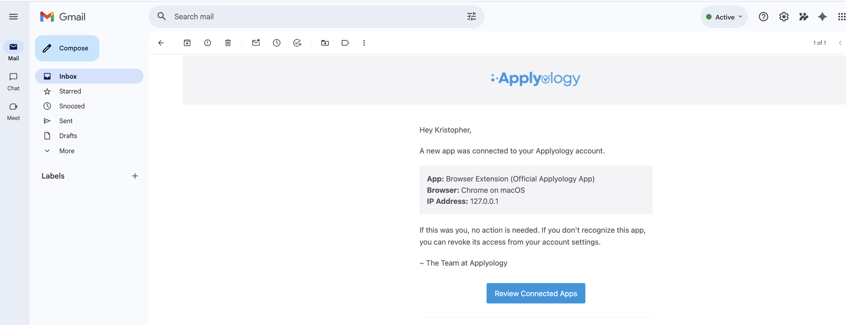 Account connected confirmation
