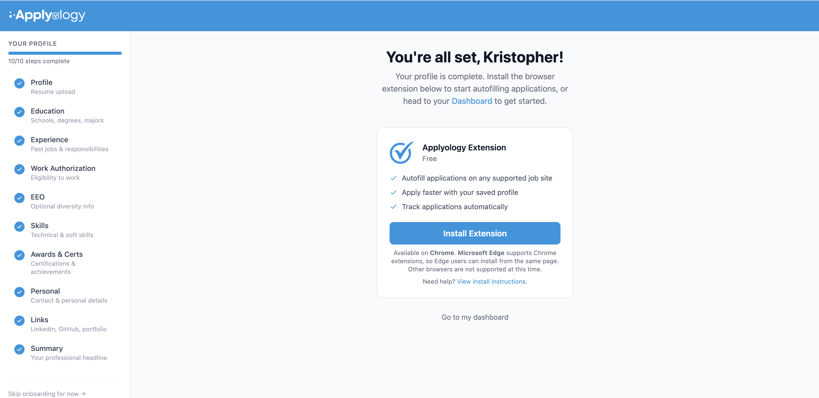 Extension onboarding
